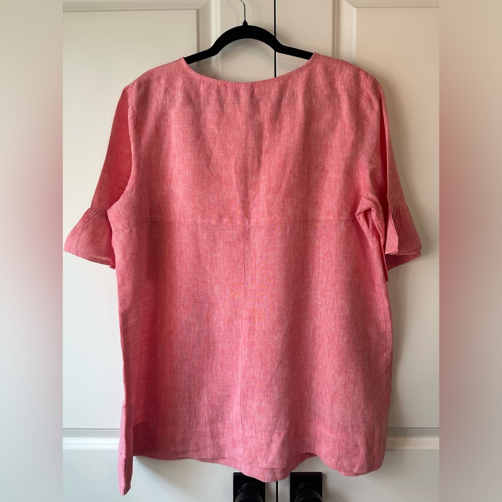 Studio 412 Women’s Linen V-Neck Pullover Short Sleeve Tunic Pink (Size XL) - Picture 2 of 7